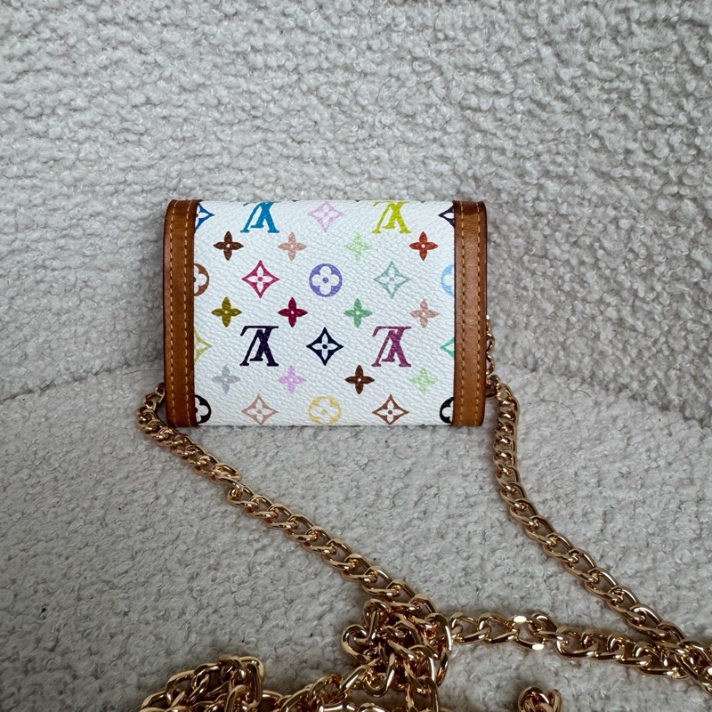 98新LV 村上隆絕版白三彩 卡包零錢包 可配鏈斜挎woc 無附件-1