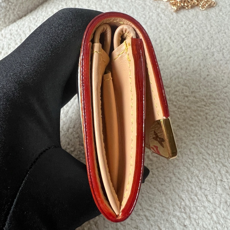 98新LV 村上隆絕版白三彩 卡包零錢包 可配鏈斜挎woc 無附件-3