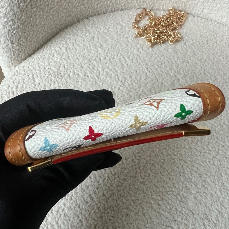 98新LV 村上隆絕版白三彩 卡包零錢包 可配鏈斜挎woc 無附件-8