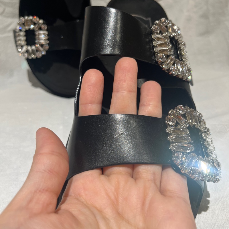 Roger Vivier 經典款式 Slidy Viv' 水鑽方釦皮革穆勒鞋(40號)-1