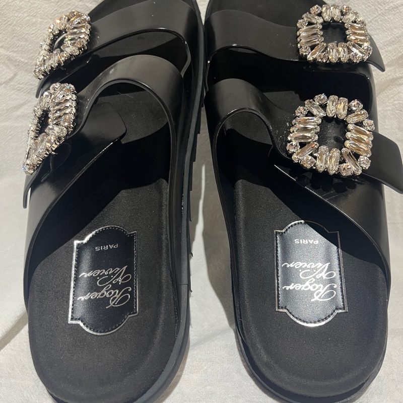 Roger Vivier 經典款式 Slidy Viv' 水鑽方釦皮革穆勒鞋(40號)-4