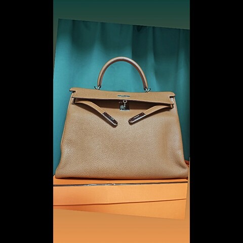 Hermes Kelly 35 金棕銀扣 稀有同色線材