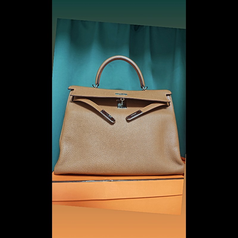 Hermes Kelly 35 金棕銀扣 稀有同色線材-0