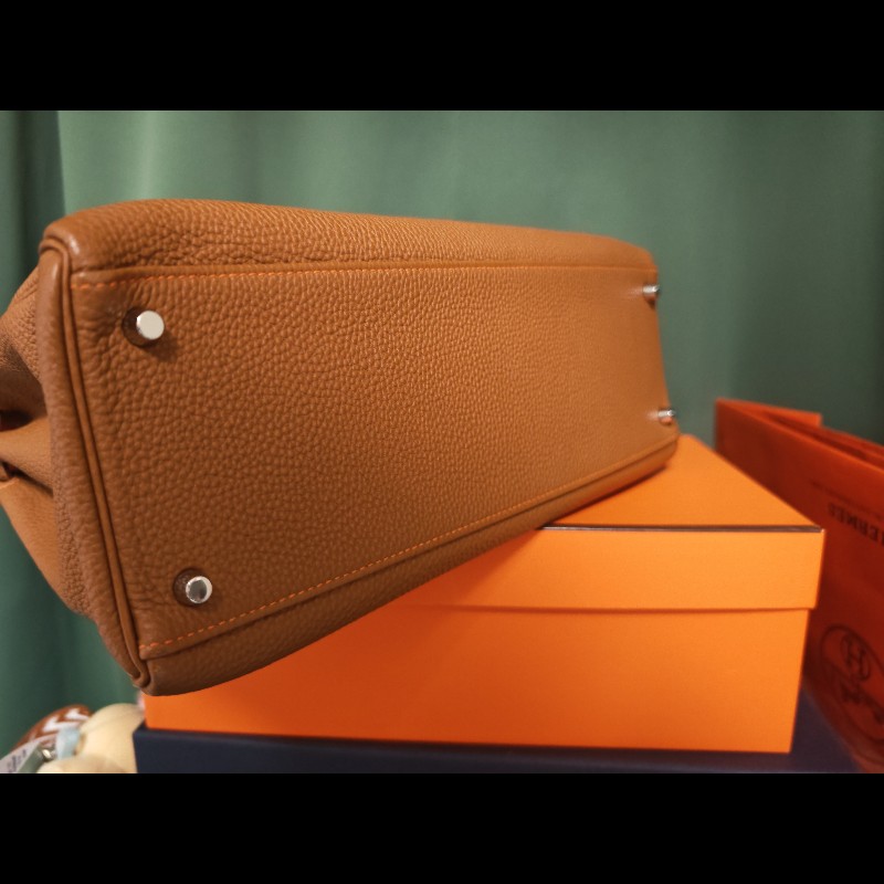 Hermes Kelly 35 金棕銀扣 稀有同色線材-7