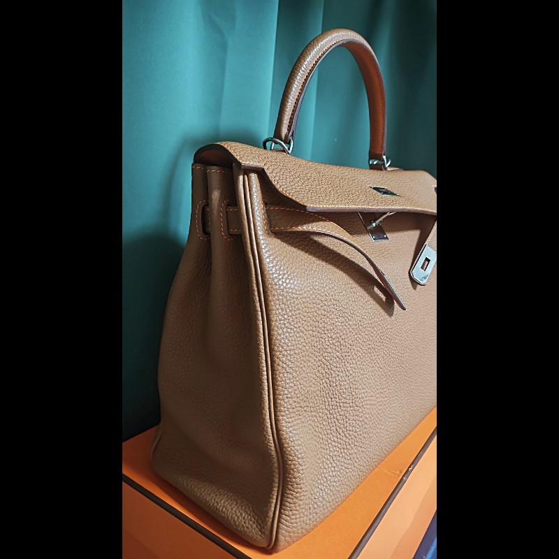 Hermes Kelly 35 金棕銀扣 稀有同色線材-13