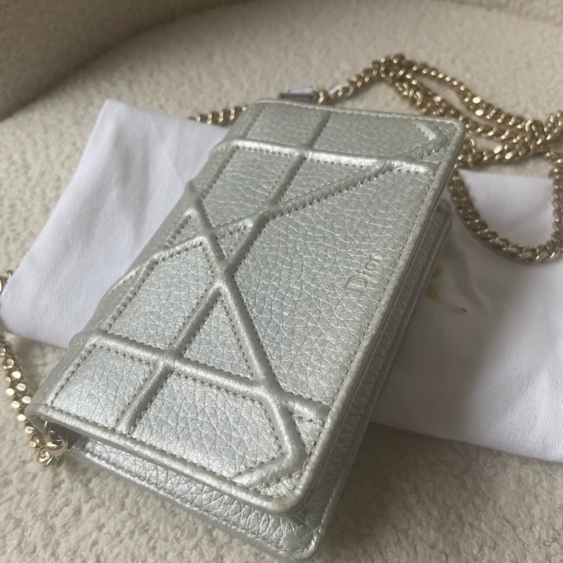 dior迪奧盾牌minisize包銀色金鍊條 小包一個很可愛mini 小廢包可以裝下口紅車-5