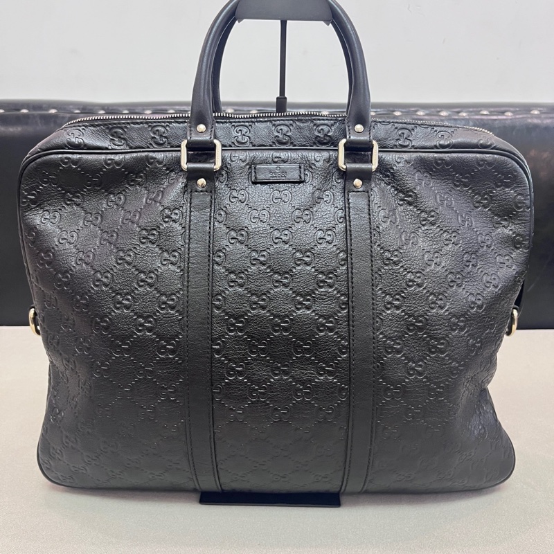 Gucci古馳專櫃正品老花壓紋牛皮公文包 無肩帶 邊緣邊角完好無損-0
