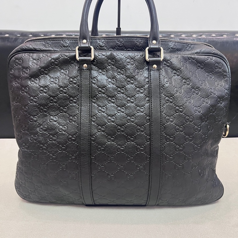 Gucci古馳專櫃正品老花壓紋牛皮公文包 無肩帶 邊緣邊角完好無損-1