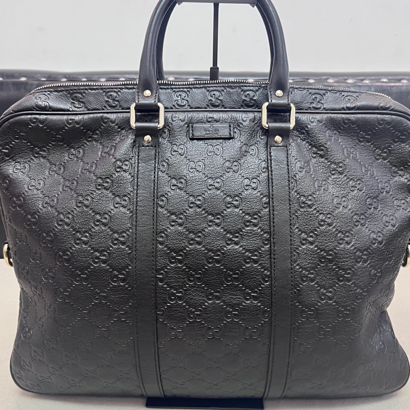 Gucci古馳專櫃正品老花壓紋牛皮公文包 無肩帶 邊緣邊角完好無損-9