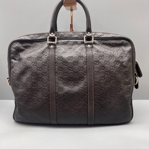 Gucci古馳 老花壓紋牛皮公文包 棕色 無肩帶