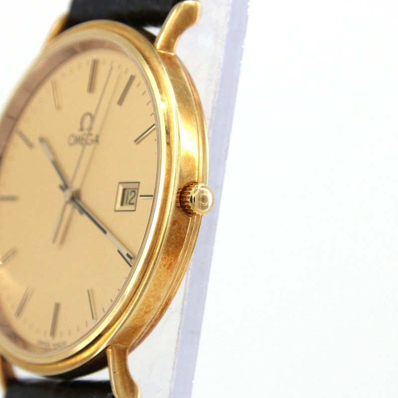 歐米茄圓形錶殼黃金石英錶-2