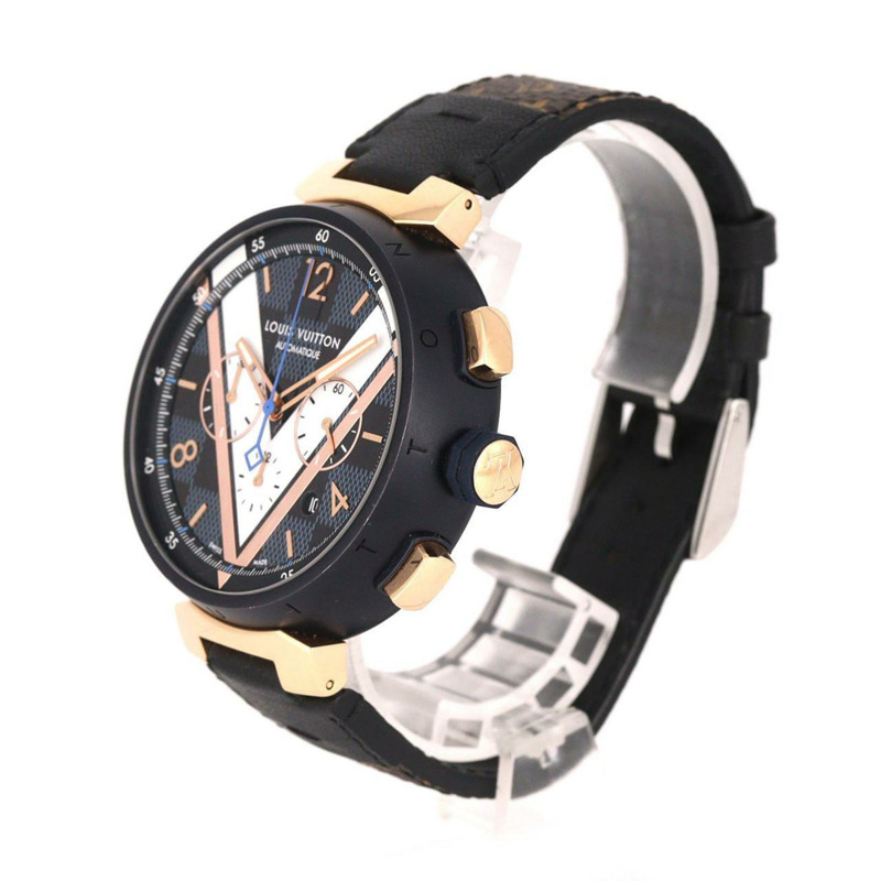 路易威登 Tambour 計時碼 Damier Cobalt QA090 SSxPG 自動腕錶-1