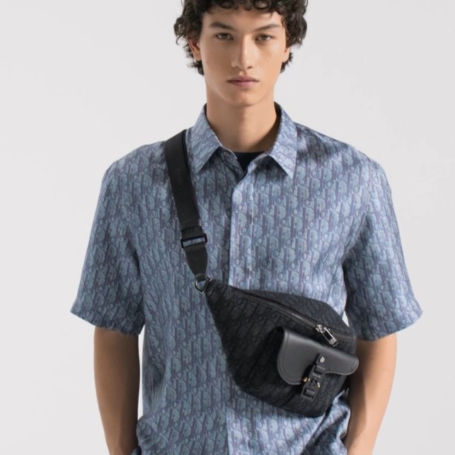 CHRISTIAN DIOR - 黑色牛皮緹花Saddle腰包-0