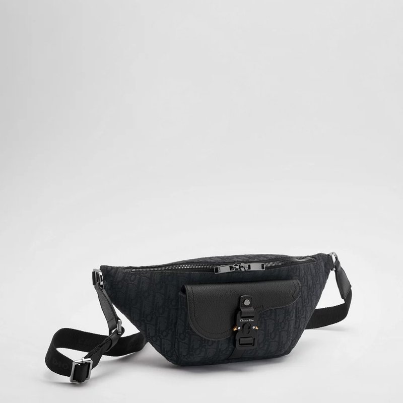 CHRISTIAN DIOR - 黑色牛皮緹花Saddle腰包-2