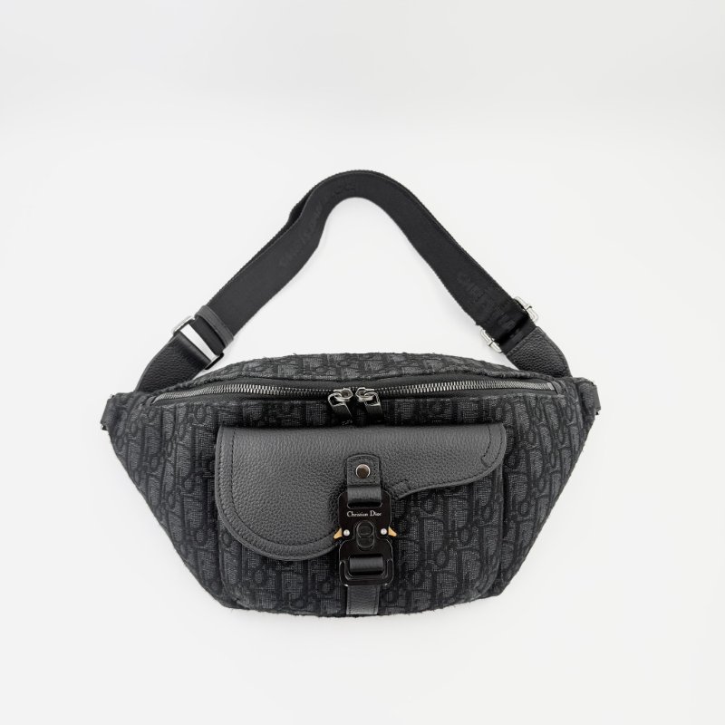 CHRISTIAN DIOR - 黑色牛皮緹花Saddle腰包-3