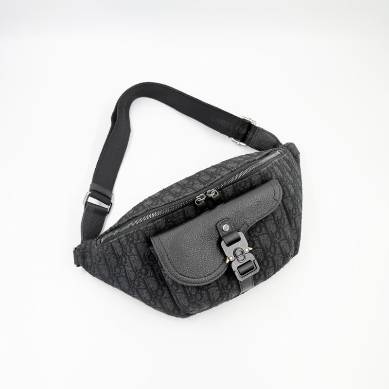 CHRISTIAN DIOR - 黑色牛皮緹花Saddle腰包-4