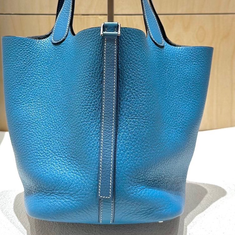 Hermes 愛馬仕 picotin22 菜籃子 藍色,銀扣,手提包 框H刻 TC皮-5