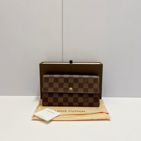 LV 經典款棋盤格錢夾 長款錢包 棕色內里  尺寸：19*10  附件：盒子 塵袋