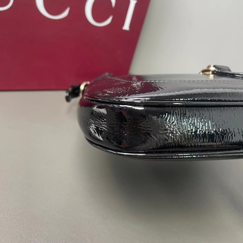 Gucci Jackie新版本黑色漆皮 肩背斜背包腋下包手拎包 金色鎖扣26*18*3.5 99新配件塵袋 盒子 肩帶-7