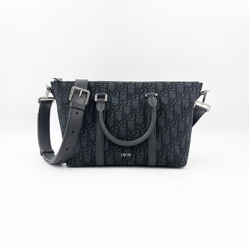 CHRISTIAN DIOR - 黑色牛皮銀釦緹花Weekender 25 包-2