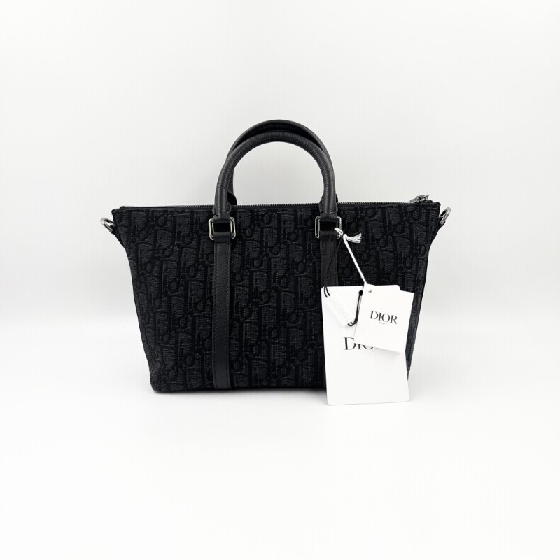 CHRISTIAN DIOR - 黑色牛皮銀釦緹花Weekender 25 包-3