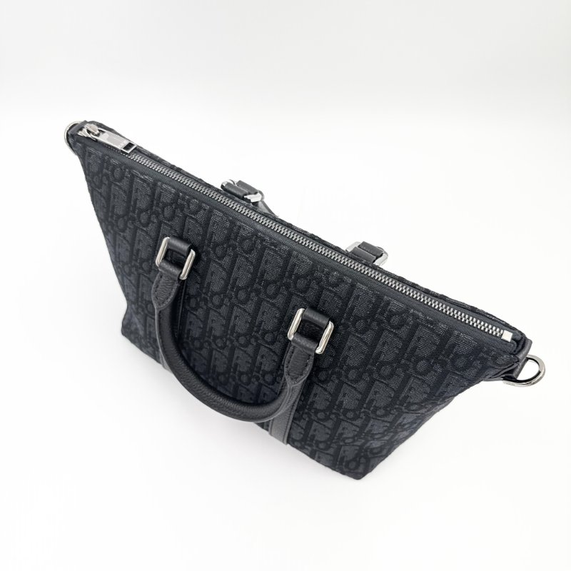 CHRISTIAN DIOR - 黑色牛皮銀釦緹花Weekender 25 包-4