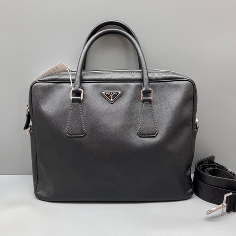 Prada 普拉達 黑色十字紋公文包 尺寸36*26
