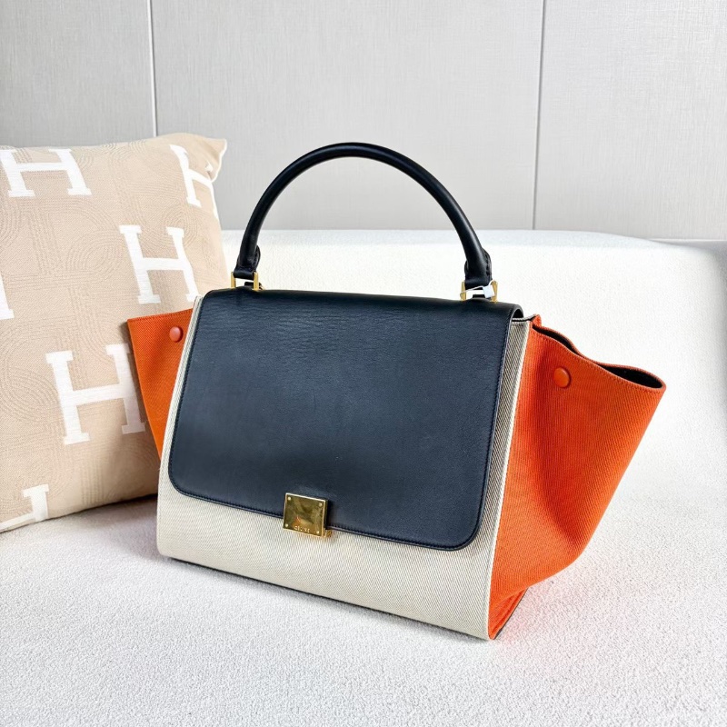 Celine拼皮Trapeze鞦韆包帆布拼皮 金扣 30*24*15 98新配件塵袋 肩帶-3