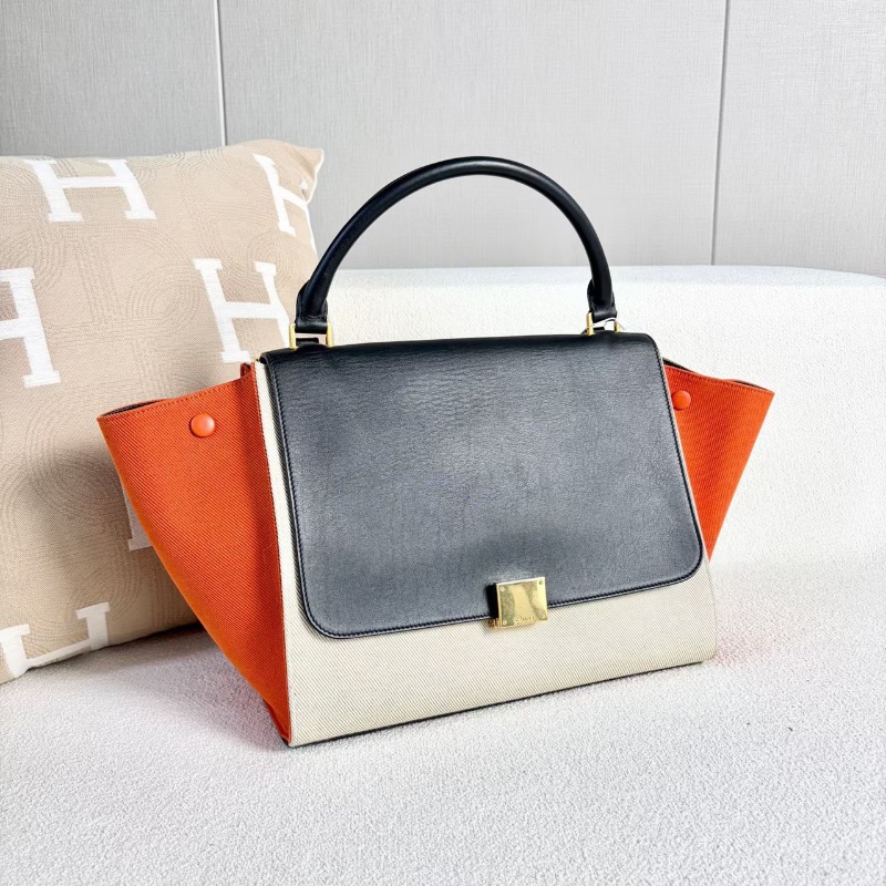 Celine拼皮Trapeze鞦韆包帆布拼皮 金扣 30*24*15 98新配件塵袋 肩帶-5