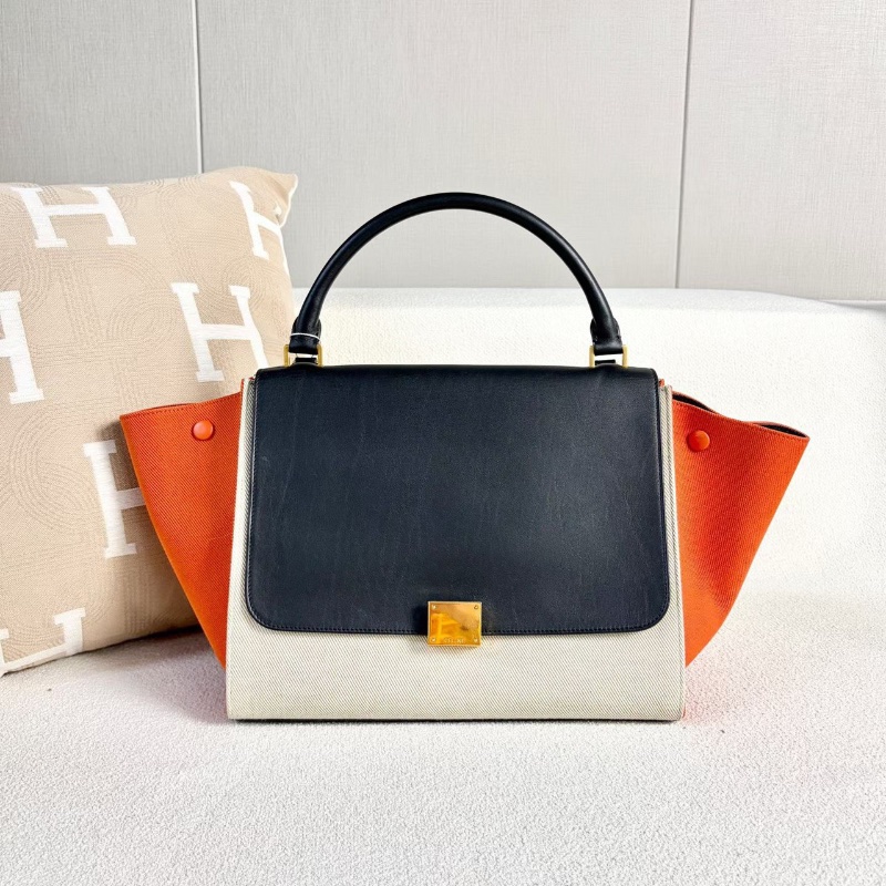 Celine拼皮Trapeze鞦韆包帆布拼皮 金扣 30*24*15 98新配件塵袋 肩帶-6