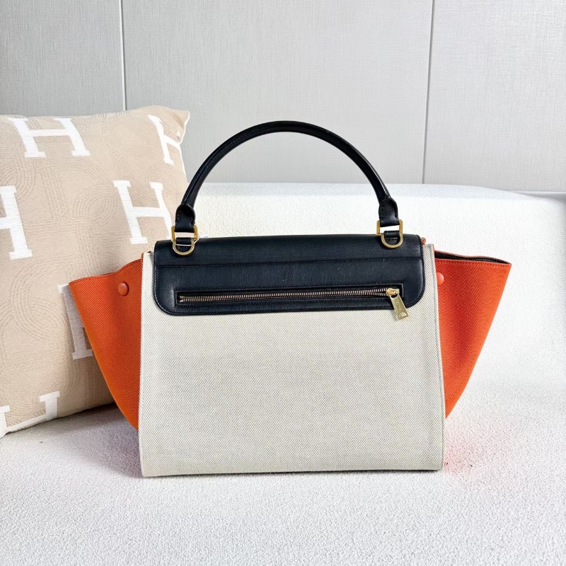 Celine拼皮Trapeze鞦韆包帆布拼皮 金扣 30*24*15 98新配件塵袋 肩帶-7