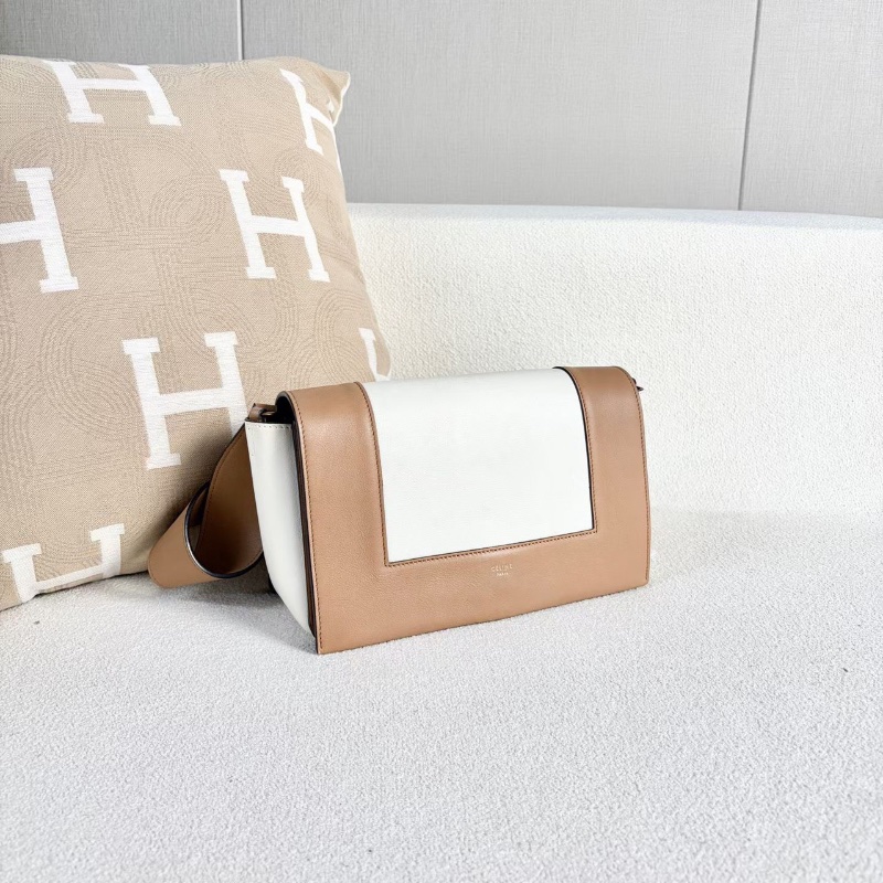 Celine Frame拼色豆腐包 棕色拼白 金扣25*16*10 98新配件塵袋-3