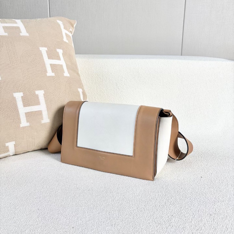 Celine Frame拼色豆腐包 棕色拼白 金扣25*16*10 98新配件塵袋-5