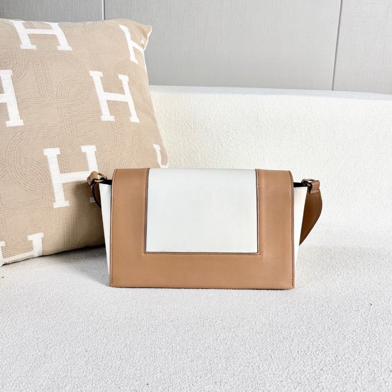 Celine Frame拼色豆腐包 棕色拼白 金扣25*16*10 98新配件塵袋-6