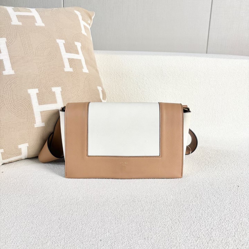 Celine Frame拼色豆腐包 棕色拼白 金扣25*16*10 98新配件塵袋-7
