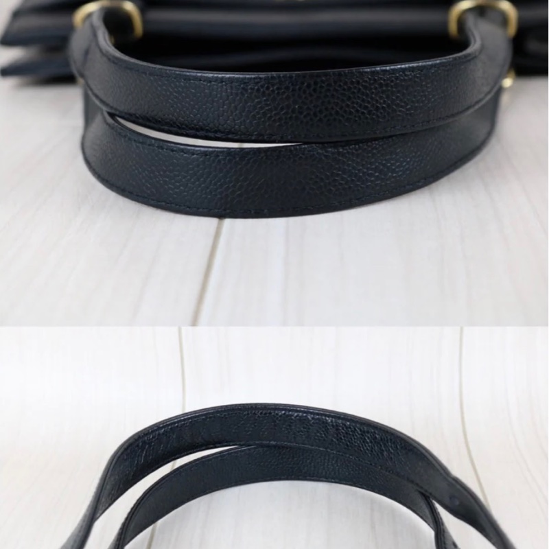 「JL精品代購」98新 Chanel 香奈兒黑金荔枝牛皮托特包-6