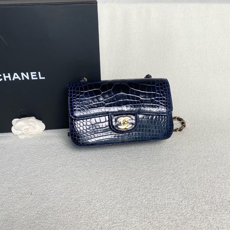 Chanel CF大mini 深藍色 金扣 鱷魚皮20*12*6  98新配件塵袋 保卡-5