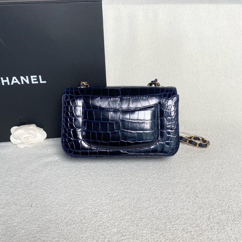 Chanel CF大mini 深藍色 金扣 鱷魚皮20*12*6  98新配件塵袋 保卡-7