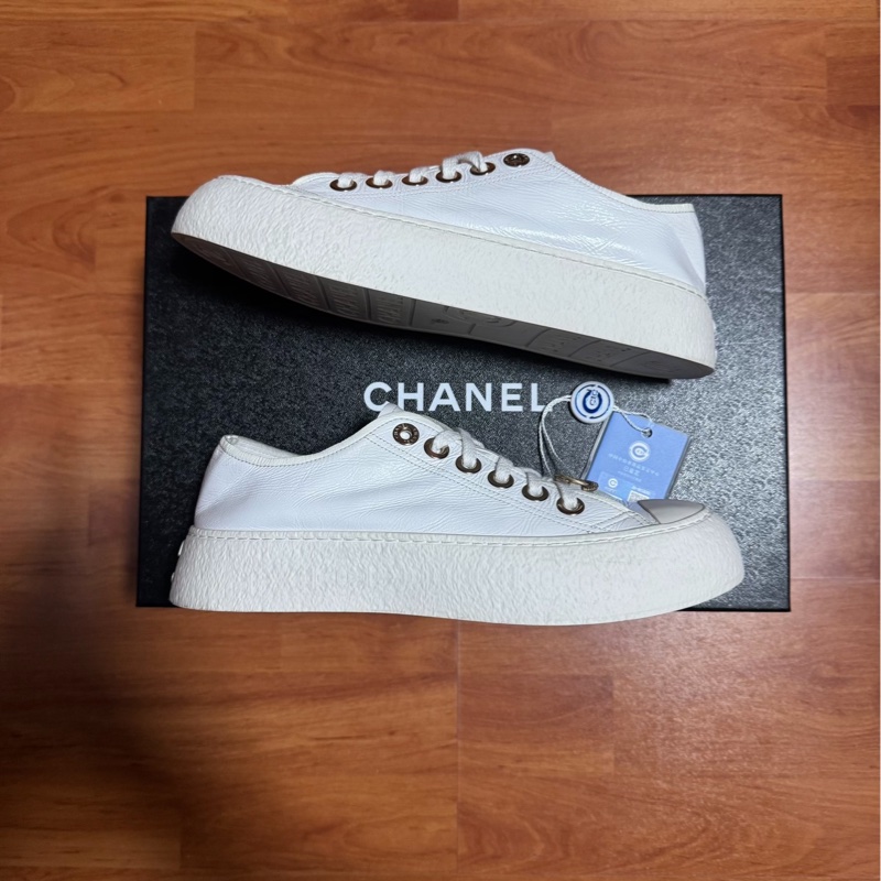 Chanel徽標大頭鞋香奈兒小白鞋 厚底松糕鞋 白色 36.5碼-1