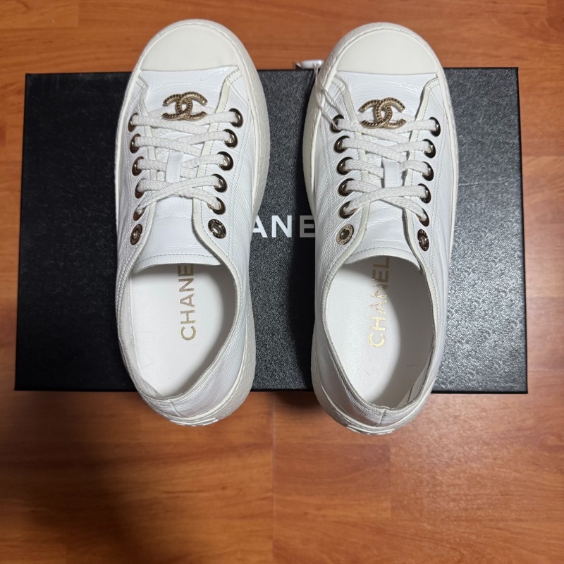 Chanel徽標大頭鞋香奈兒小白鞋 厚底松糕鞋 白色 36.5碼-3