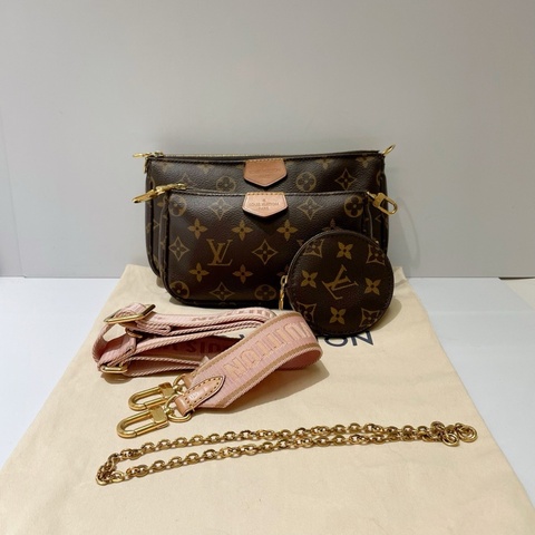 LV 路易威登 五合一 粉肩带麻将包 芯片款 多种背法 可拆卸尺寸：23*13