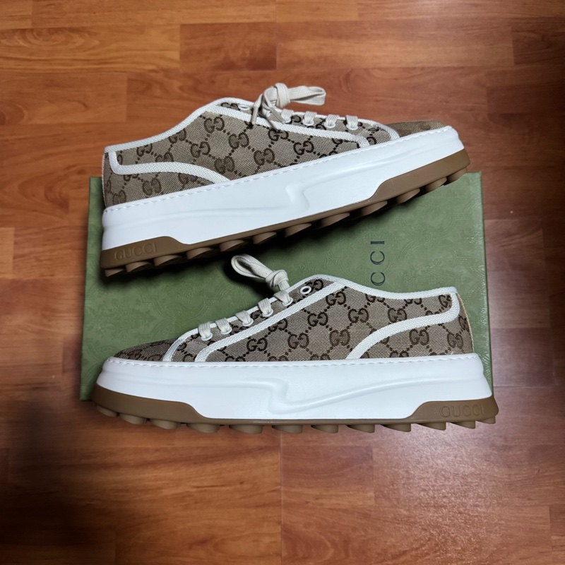 GUCCI古馳Interlocking 低幫時尚GG板鞋 男款 白棕 42碼-0