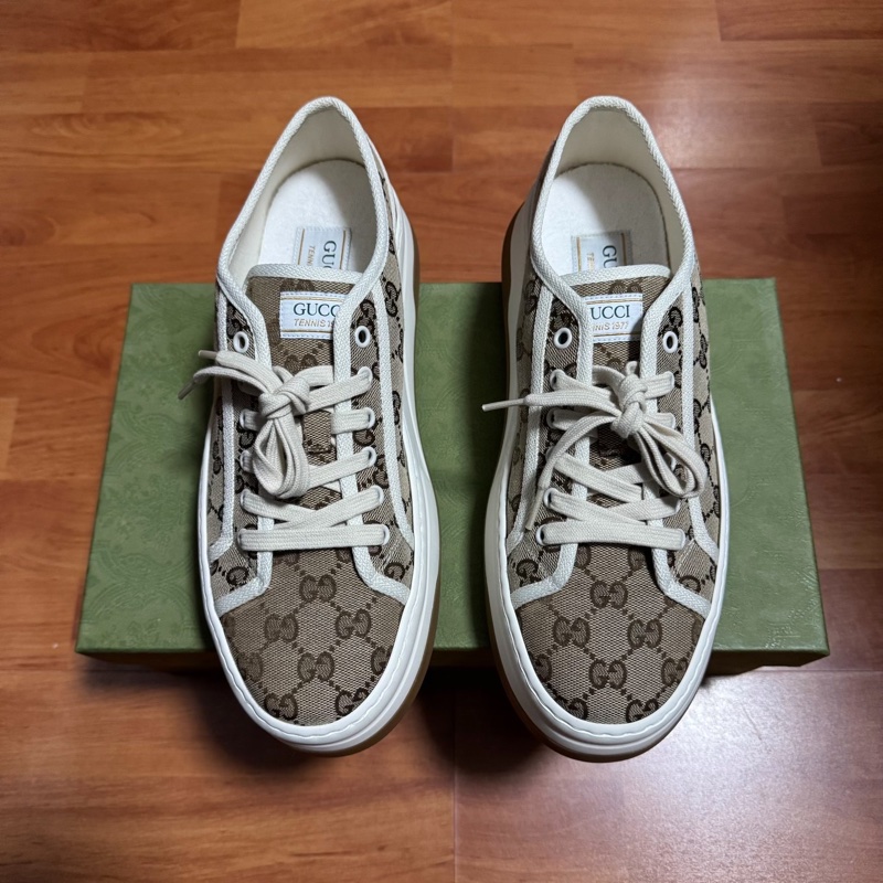 GUCCI古馳Interlocking 低幫時尚GG板鞋 男款 白棕 42碼-2