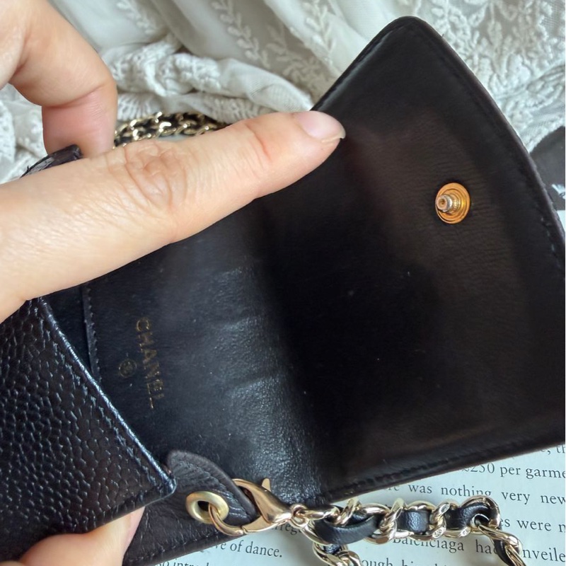 香奈兒 包 黑色 魚子皮 手機包 🖤 中古 手機袋香奈兒 中古黑色 chanel 化妝包 斜挎包 黑金 魚子醬 皮革包 電話包 側背包 斜背背包 二手 古董包-20
