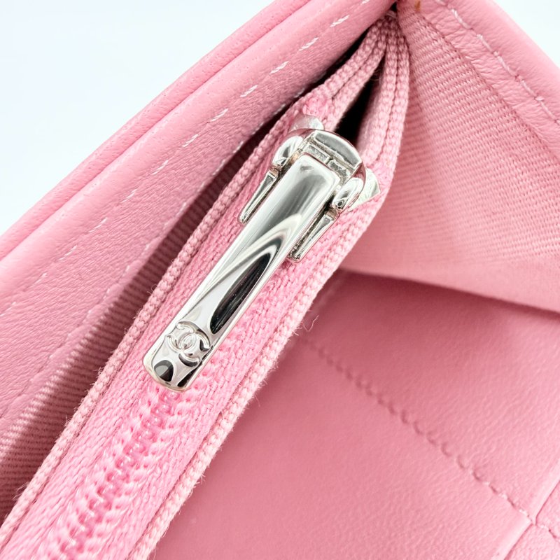 CHANEL - 粉色羊皮銀釦彗星雙C logo下蓋中夾-20