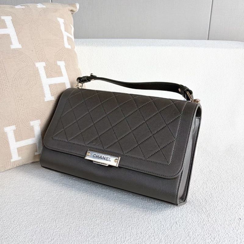 Chanel handle郵差包 灰色 金扣 牛皮29*19*8 98新配件塵袋 保卡-3