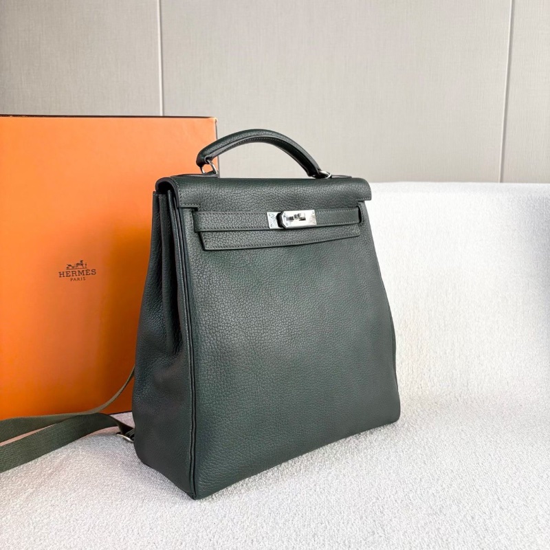 Hermes KellyAdo後背包 英國綠銀扣 togo皮27*29*10 98新配件塵袋盒子-3