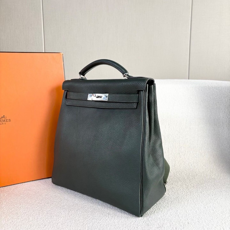 Hermes KellyAdo後背包 英國綠銀扣 togo皮27*29*10 98新配件塵袋盒子-5