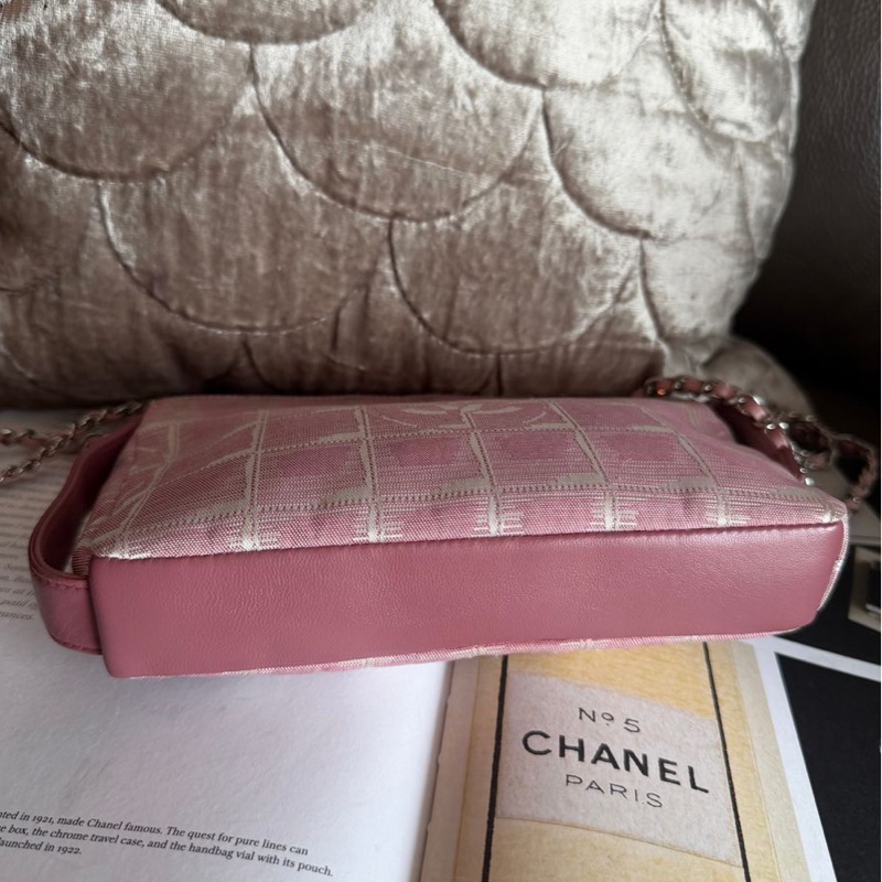 香奈兒 包 化妝包 Vintage Chanel 粉紅格紋 化妝包香奈兒 中古黑色 chanel 化妝包 斜挎包 皮革包 側背包 斜背包 二手 古董包-4