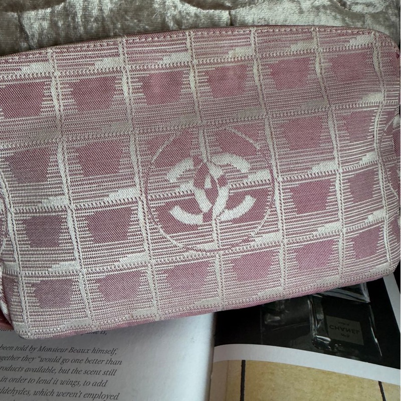 香奈兒 包 化妝包 Vintage Chanel 粉紅格紋 化妝包香奈兒 中古黑色 chanel 化妝包 斜挎包 皮革包 側背包 斜背包 二手 古董包-9